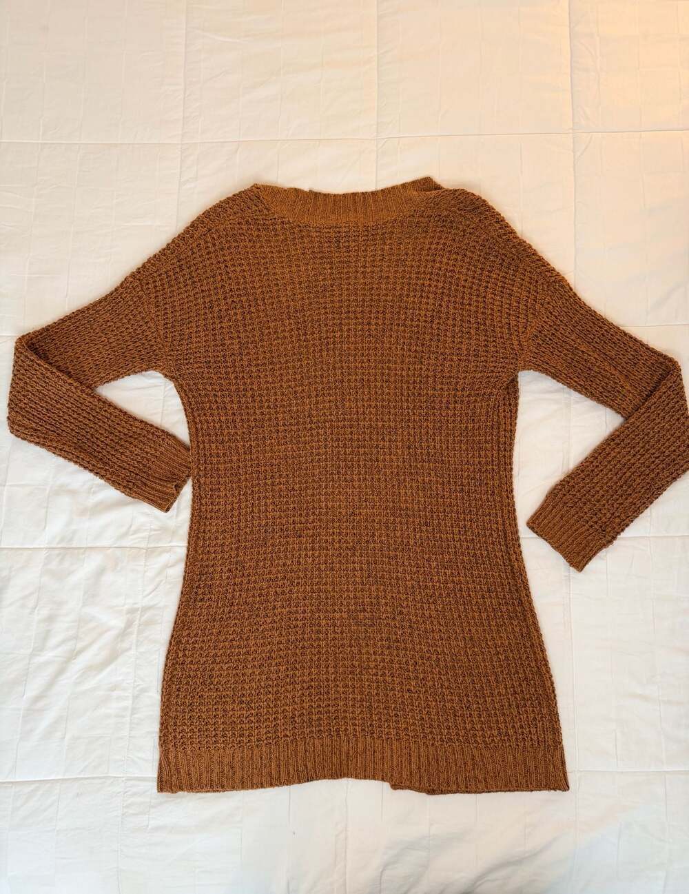 Women's Brown Waffle Knit Open Front Cardigan with Pockets - Picture 5 of 6